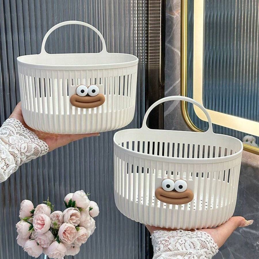 No-Drill Wall-Mounted Hollow Storage Basket, Multi-Functional Plastic Drainage Storage Bin For Home, Kitchen Onion Ginger Garlic Vegetable Organizer, Bathroom Toiletries Storage Basket, Dorm Wall Clutter Organizer - View 1
