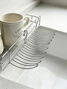 5pcs/1set Stainless Steel Kitchen Sink Edge Hanging Drain Rack, Drill-Free Multi-Function Storage Basket, Utensil And Knife Holder, Space-Saving Kitchen Countertop Organizer Rack, Suitable For Storing Sponges, Dishcloths And Kitchen Accessories - Silver - View 9