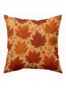 1/2/4pcs 17.7X17.7 Inch Autumn Maple Leaf Throw Pillow Cover - Textured Cushion Case Suitable For Sofa Bed, Zipper Closure, Machine Washable Fall Decor With Warm Earthy Maple Leaf Print, Cozy Contemporary Bedding Cover For Home - Orange - View 2