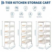 Danolapsi 5-Tier Slim Rolling Storage Cart, Wooden Top Narrow Kitchen Carts On Wheels With Pull-Out Baskets, Mobile Shelving Unit Organizer For Kitchen, Bathroom, Laundry Room, Small Spaces - White- 8.1" W - View 3