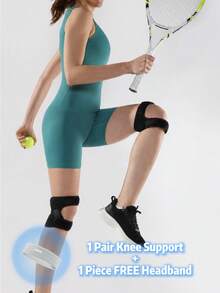 VBOSI 1 Pair Knee Supports With 1 Piece Sports Headband, 3 PiecesWomen Men Fitness Set, Lightweight Gym Accessories For Running, Walking, Squats, Cycling And Daily Workouts, Women Men - Multicolor - View 6