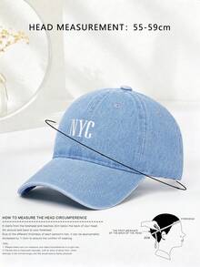 1件紐約刺繡棒球帽－中性款，可調節透氣後扣，復古紐約風格街頭帽 - 淺藍色 - 查看 3