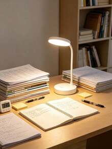 1pc White LED Round Base Desk Lamp, USB Rechargeable LED Desk Lamp, Eye-Protection Reading Light, LED Desk Lamp, Desk Lamp, Rechargeable/Plug-In Optional, 3-Level Adjustable Brightness, Switchable White/Neutral/Warm Light Modes, With Night Light Function, Effectively Protects Eyes, Ideal For Home Office Reading And Learning, Suitable For Dorm, Bedroom, Home, Christmas, Easter, Night Light, Lampshade, Book Light, Bedroom Lighting, Desk Lamp, Reading Light, Reading, Office Supplies, Bedroom, Light, Eye-Protection Reading Light, Battery Capacity 800mAh. - Round Base Table Lamp - View 4