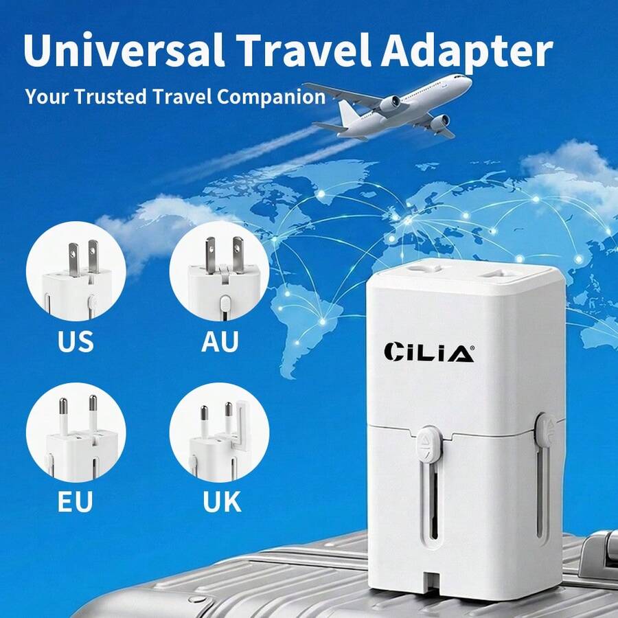 旅行插頭轉接器 100-240V 10A 2500W 國際電源適配器，全功能通用轉接頭適用美國/英國/歐盟/澳洲，多功能旅行電源轉換器，適用筆記型電腦與手機