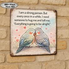 1pc Vintage Distressed Tin Sign With Cuddling Bird Couple And Heartwarming English Quote, Metal Wall Decor For Garden, Yard And Home - A - View 4