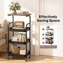 Senmeo Multi-Functional Metal Rolling Cart, Durable 3-Tier Shelf With Casters, Holds Snacks/Files/Books, Easy To Relocate - Perfect For Kitchen/Desk, Seasonal Storage Upgrade - Four Layers - Black - View 2