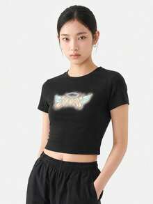 Jordan Kaos Rajut Lengan Pendek Tanpa Kerah Wanita AS W J SS TMID GFX TEE HL TIM7149-010 - Hitam - View 2