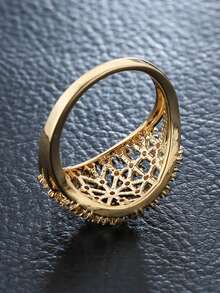 1pc European Style Hollow Flower Design Exquisite Mesh Wide Band Ring, Suitable For Daily Wear, Dating, Versatile Vintage Elegant Women's Ring - ring - View 4