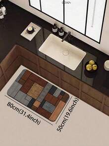1pc Diatomaceous Earth Kitchen Floor Mat With Patchwork Style Geometric Pattern. The Mat Is Composed Of Multi-Colored Squares, Some Solid And Some With Stripes, Arranged In An Alternating Pattern To Create A Rich And Lively Visual Effect. Luxury Fashion Style Anti-Fatigue Kitchen Rug, Fabric Surface With Absorbent Sponge Core - Multicolor - View 16