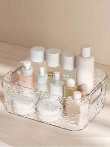 1/2pcs Water Ripple Texture Transparent Storage Box With Dual Handles, Acrylic Cosmetic Organizer Basket, Desktop Storage Box Suitable For Makeup, Skincare, Bathroom Countertop And Vanity - Clear - View 5