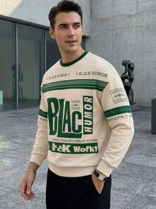 Sweatshirt Pullover Leher Bulat dengan Motif Huruf Grafis Modis untuk Pria, Gaya Jalanan Serbaguna, Musim Gugur/Dingin - MultiWarna - View 1