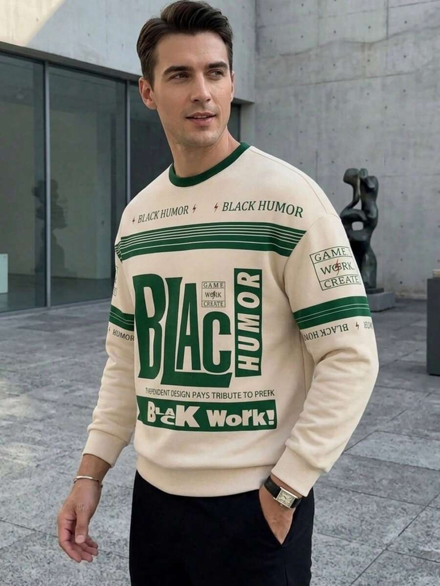 Sweatshirt Pullover Leher Bulat dengan Motif Huruf Grafis Modis untuk Pria, Gaya Jalanan Serbaguna, Musim Gugur/Dingin - MultiWarna - View 1