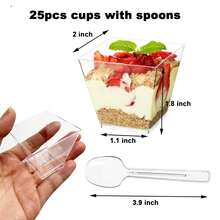 25/50/100pcs 2oz/60ml Clear Plastic Mini Dessert Cups With Spoons, Mini Square Dessert Bowls, Suitable For Appetizers, Tasting - Multicolor - View 14