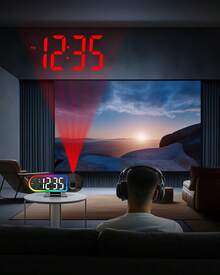 Reloj Despertador con Proyección para Techo de Dormitorio, Reloj Despertador con Pantalla Grande de 8.5" y 180°° Proyector Giratorio, 4 Niveles de Brillo, 17 Luces Ambientales, Temperatura y Día de la Semana, Función de Repetición, Relojes Digitales para Decoración del Hogar - 3,7*9,1 pulgadas - Ver 3