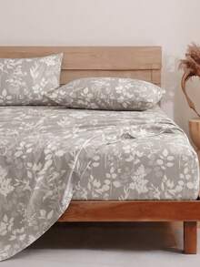 4pcs/Set Sprei Motif Bunga Tanaman Botanikal, Mudah Perawatan, Lembut, Set Perlengkapan Tidur, Set Sprei Fitted Motif Bunga (1 buah Sprei Datar + 1 buah Sprei Fitted + 2 buah Sarung Bantal) Kantong Dalam Hingga 11,8 Inci, Lembut dan Bernapas, Set Perlengkapan Tidur untuk Asrama Sekolah - Grey - View 2