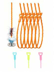 2/6pcs Drain Clog Remover, ABS Plastic Hair Clog Removal Tool, Suitable For Bathroom Sink, Bathtub, Shower, Pipe Drain - Orange - View 3