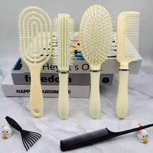 4pcs Cream Yellow Comb Set, Straight Comb, Cushion Brush, Curling Comb And Spiral Comb, Suitable For All Hair Types, Gift - Yellow - View 5