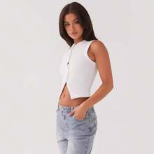 Summer New Knitted Simple Slim Sleeveless Solid Color Undershirt Undershirt Women - 白色 - 查看 2