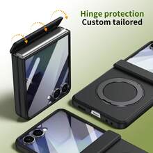 VIETAO Dudukan Ponsel Portabel Berputar 360 Derajat Tak Terlihat dengan Pengisian Daya Nirkabel, Casing Pelindung Ponsel yang Kompatibel dengan Galaxy Z Flip 8 7 6 Flip8, Pelindung Layar Kaca Tempered, Penutup Ponsel Lipat. - Hitam - View 3