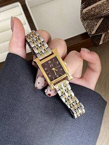 1件新款女款極簡休閒優雅歐美中東風手鍊式手錶，復古金色 - 銀間金 - 查看 4