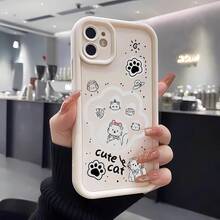 Um gato fofo e um gatinho de desenho animado criativo Q Versão Animal Pet Case para, com um design de passo, completamente protetor e à prova de choque, adequado para Xiaomi/Redmi/Infinix/Transsion/ Smart/6/7/8/Hot/Play/9/10/11/Vip/30/I/20/Note/Pro/Spark/Go/2024/10/C/Camon Capas de Telefone. - Branco - Visão 3