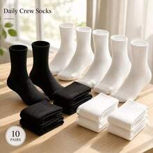 10 Pairs Of Men's Sports Mid Length Socks - Breathable Ribbed Sock Mouth Sports Socks, Suitable For Daily Sports In Black And White Winter White Socks - Multicolor - View 2