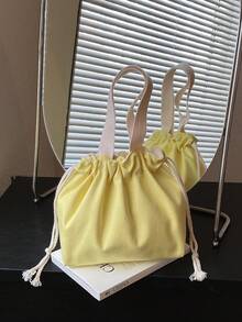 Fashionable Colorful Drawstring Bucket Bag - Yellow - View 6