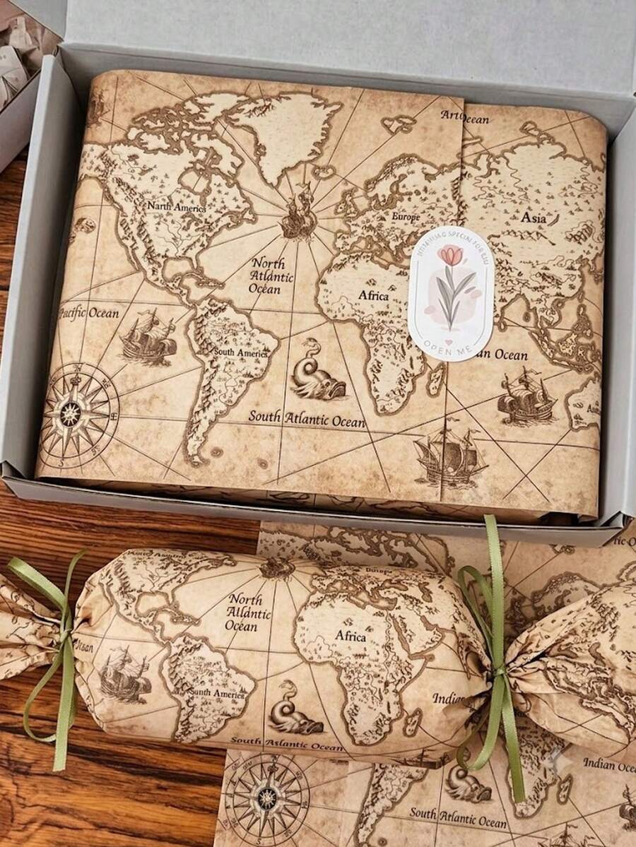 20/40 Sheets World Map Pattern Tissue Paper, Suitable For Gift Box Wrapping Paper, Birthday Party Decoration, Gift Wrapping Paper, Party Supplies, High Quality Tissue Paper