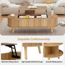 Lift Up Oval Coffee Table With Hidden Storage, Centre Table, Lifting Sofa Side Table, Space-Saving End Table For Living Room Bedroom, Reception, Tea Table, 120 X 50 X 39.5cm, Natural Wood - Multicolor - View 8