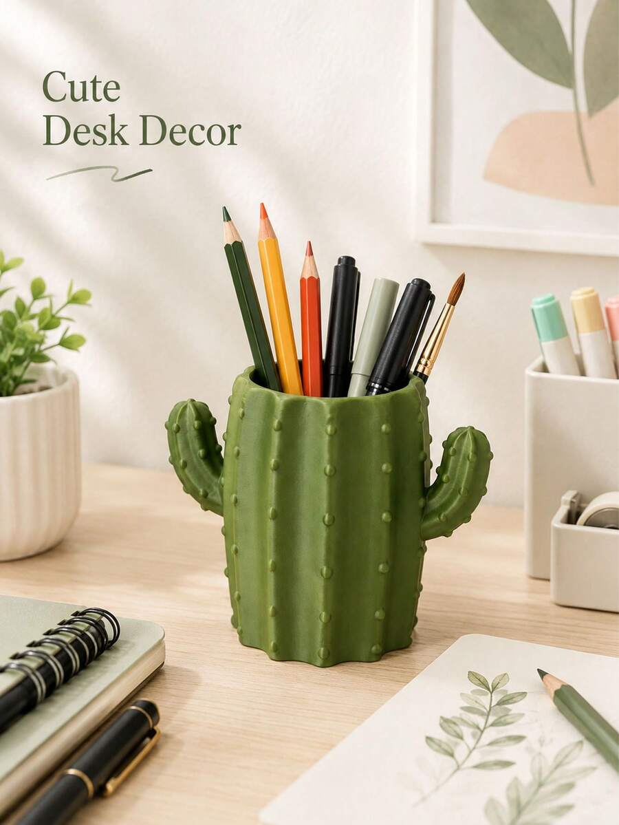 3D Printed Pen Holder, Creative Cactus Design, Desktop Storage, Can Store Scissors And Rulers, Japanese Style Stationery Organizer, Creative Office Desktop Accessory, Makeup Brush Holder