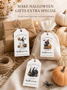 Custom Halloween Gift Tag, Spooky Personalized Greeting Card For Party Favor Bags And Gift Wrapping, Customized Witch Ghost Message Tag, Customizable Text Holiday Favor Label For Family, Friends, Trick Or Treat, Fall Party Gifts - Style a - View 6