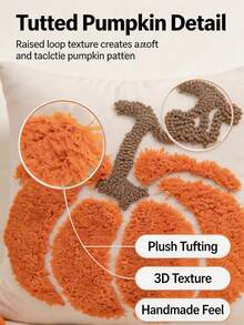 1pc Halloween Orange Pumpkin Pattern Square Pillow Case, Flocked & Tufted Craft With Four-Corner Tassel Decor, Country Pastoral Style, Suitable For Autumn Living Room, Bedroom, Sofa, Window Sill, Casual Gathering, Etc., Without Filling, 45*45cm - Multicolor - View 6