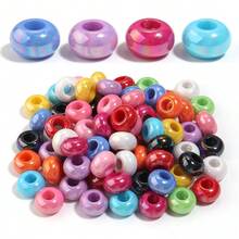 50pcs/Pack Acrylic Colorful Large Hole Wheel Beads 8*14mm Cute Macaron Solid Color Flat Beads DIY Phone Chain Keychain Home Curtain Decoration Loose Beads - Large Hole Wheel Beads - View 7