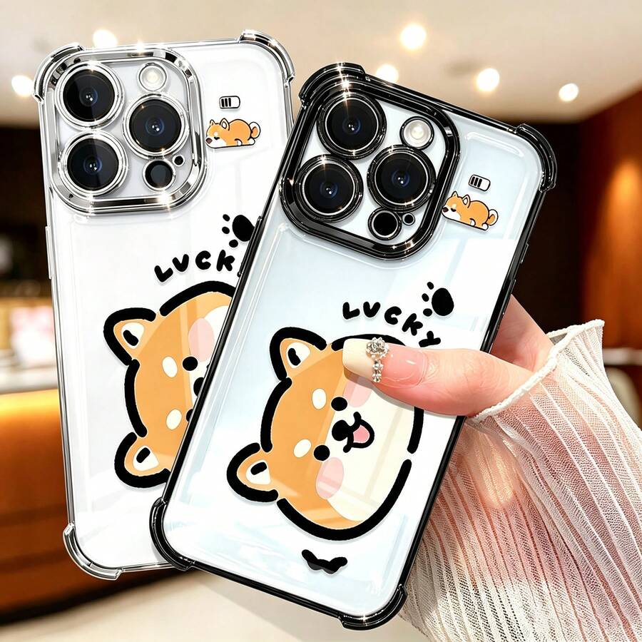 1-Piece Phone Case - Cartoon Round-Face Shiba Inu Pattern, Four-Corner Anti-Drop Plated Frame Phone Case, Smartphone Protective Case, Compatible With Apple 17 16 15 14 13 12 11 Plus/Pro/Max, Pixel 7 8 9 10 A/Pro. This TPU Material Phone Case Protects Your Phone From All Angles And Is An Ideal Gift For Friends, Partners, And Family. - Silver - View 1