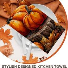 2/4/48pcs Autumn Series Realistic Oil Painting Pumpkin/Tree Stump Pattern Printed Kitchen Towels - Super Soft, Highly Absorbent Polyester Dish And Hand Towels, Perfect For Holiday Decor, Kitchen Decor, Party Decor. - Multicolor - View 9