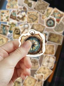 50pcs Vintage World Map Travel Stickers For Scrapbooking, Journaling, Planner, Tablet, Laptop, Phone Case, Guitar, Skateboard - Map - View 5