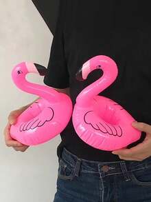 3/6pcs/Pink Flamingo Shaped Inflatable Drink Cup Holder, Cute Floating Cup Rack Suitable For Swimming Pool, Beach, Hot Tub And Other Outdoor Activities, Durable PVC Material, Waterproof And Leak-Proof, Can Stably Hold Canned, Bottled And Cup Drinks, Decorative Drink Float For Summer Party, Beach And Other Occasions, Easy To Inflate And Store, Reusable - A - View 4