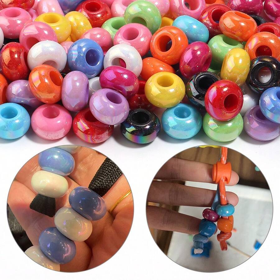 50pcs/Pack Acrylic Colorful Large Hole Wheel Beads 8*14mm Cute Macaron Solid Color Flat Beads DIY Phone Chain Keychain Home Curtain Decoration Loose Beads