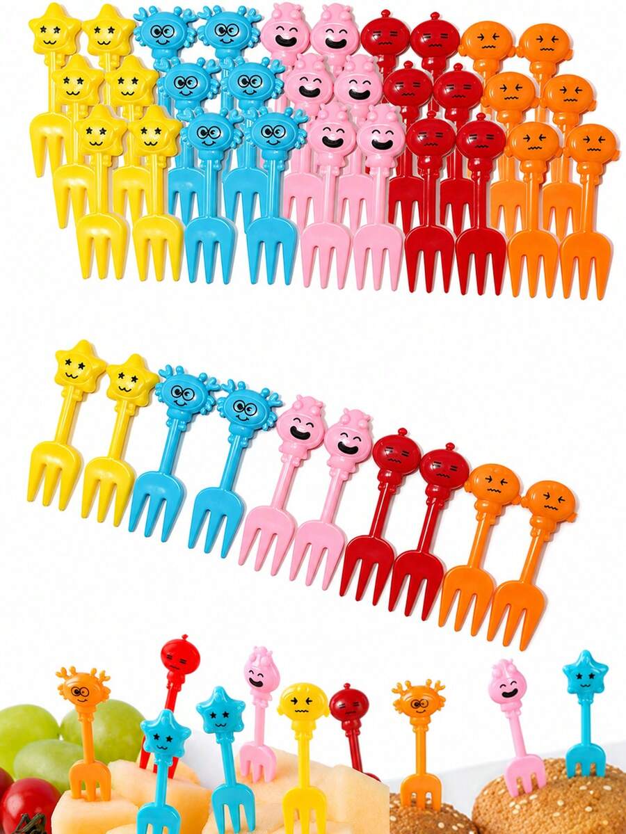 50/30/20/10pcs Unique Shaped Fruit Forks, Bento Box Accessories, Food Decoration Forks, Bento Forks, Holiday Party Fruit Fork Set, Party Decoration, Holiday Decoration, Suitable For Snack Forks, Cake Forks And Dessert Forks - Multicolor - View 1