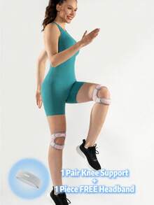 VBOSI 1 Pair Knee Supports With 1 Piece Sports Headband, 3 PiecesWomen Men Fitness Set, Lightweight Gym Accessories For Running, Walking, Squats, Cycling And Daily Workouts, Women Men - Multicolor - View 7