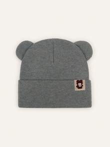 1pc Soft Elastic Knitted Children's Beanie, Bear Ear Patchwork Cuffed Knit Hat, Suitable For Boys And Girls Daily Outdoor And Fashion Wear - 1PC - View 16