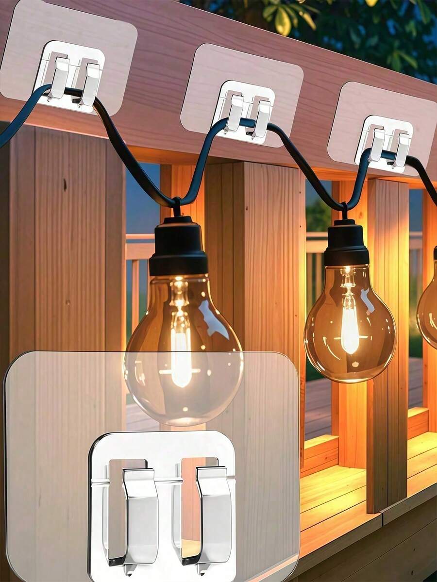 50/20/10/1pc Outdoor Light String Hooks Clips With Adhesive Backing, Waterproof UV Resistant, No Damage To Lights, No Tools Required, Multi-Scenario Compatible, Suitable For Christmas Light String Fixing, Patio, Garden And Balcony Decoration, Can Fix Wires And Hang Light Strings