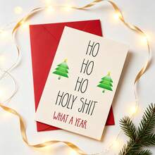1pc Humorous Christmas Greeting Card With Envelope, Printed With "Ho Ho Ho Holy What A Year", Fun Holiday Blessing Card Suitable For Everyone, High-Quality Paper, Ideal Christmas Keepsake Gift - Funny Greeting Card - View 1
