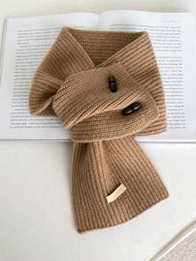 Women's Ribbed Knit Criss-Cross Scarf With Buttons, Comfortable Winter Short Scarf - Scarf - View 8