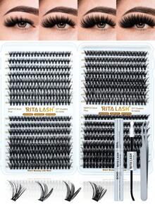 RITALASH RITA 2560/640pcs Single Cluster False Eyelash Extension Set 10D+20D+30D+40D+50D+60D+80D Dense Lash Clusters With Lash Glue, Sealer And Tweezers 10-16mm 7-Style Mixed Lash Cluster Set - Black - View 12