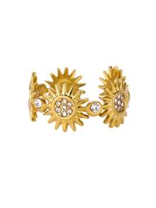 5PCS/1PC Vintage Gold Sun Evil Eye Star Rhinestone Open Ring Set, Stainless Steel Adjustable Finger Rings, European & American Bohemian Style Women's Stackable Jewelry Holiday Gift - Gold - View 6