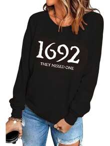 Halloween 1692 They Missed One Long Sleeve Halloween For Women Shirt Funny Long Sleeve Novelty Casual Gift Pullover - Black - View 4