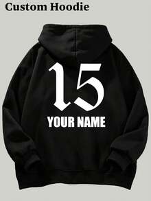Custom Printed Men's Autumn Winter Black Hoodie, Custom Motivational Text & Names, Holiday Apparel For Couples & Anniversaries - Black - View 3