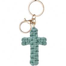 1/5/10pcs Woven Cross Christian Keychain, Unisex, Bohemian Style Jesus Cross Car Bag Pendant - Multicolor - View 8