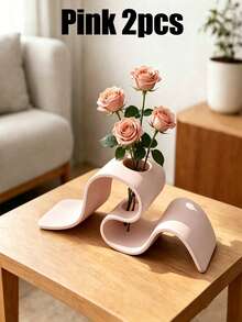 2/1pc Creative Ribbon-Shaped Dried Flower Holder, Minimalist Decorative Vase, Curved Vase Ornament. Unique Geometric Tabletop Decor (Fresh Flowers Not Included). Suitable For Home, Office, Living Room Decoration And Wedding Arrangement. - Multi-color - View 16